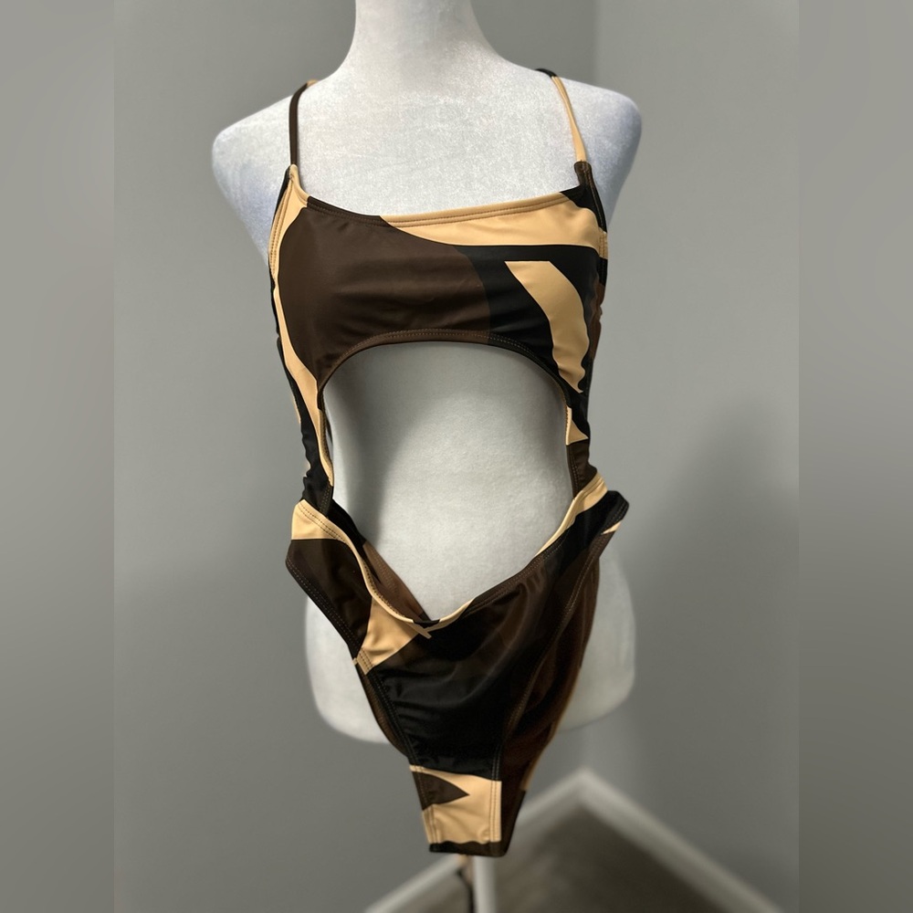 SEXY 3pc bikini W/ties M, chocolate brown w/silk-like long coat coverup  NEW